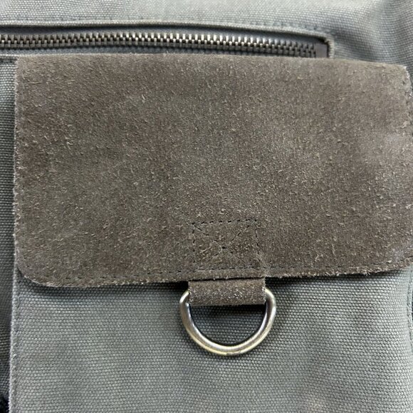 Levenger Army Green Canvas Suede Leather Tote Shoulder Laptop Bag - Picture 8 of 10